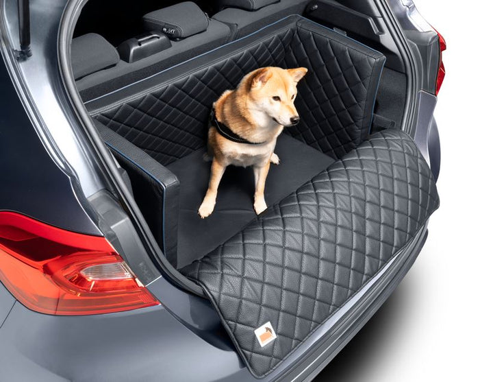 padsforall®* Tapis de voyage pour animaux cuir PU noir avec passepoil bleu, taille : S