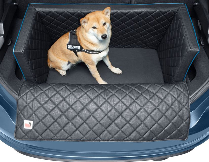 padsforall®* Tapis de voyage pour animaux cuir PU noir avec passepoil bleu, taille : S