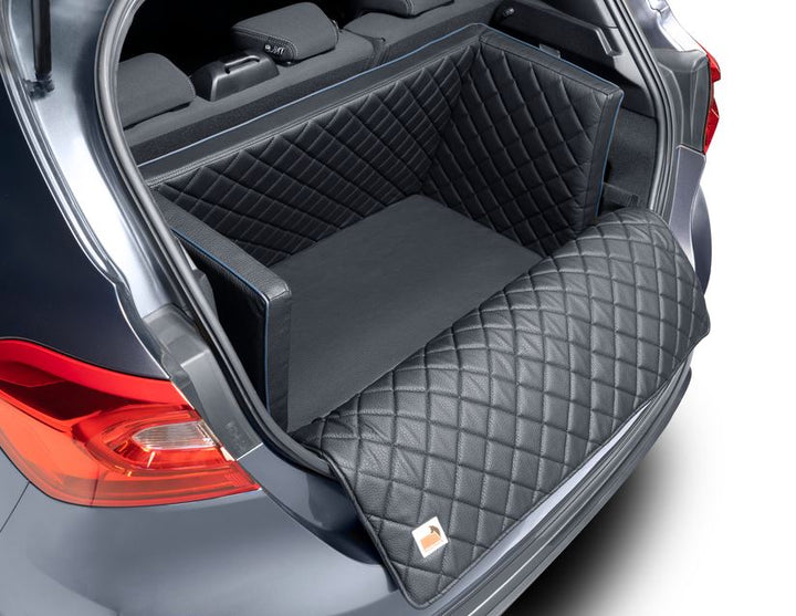 padsforall®* Tapis de voyage pour animaux cuir PU noir avec passepoil bleu, taille : S