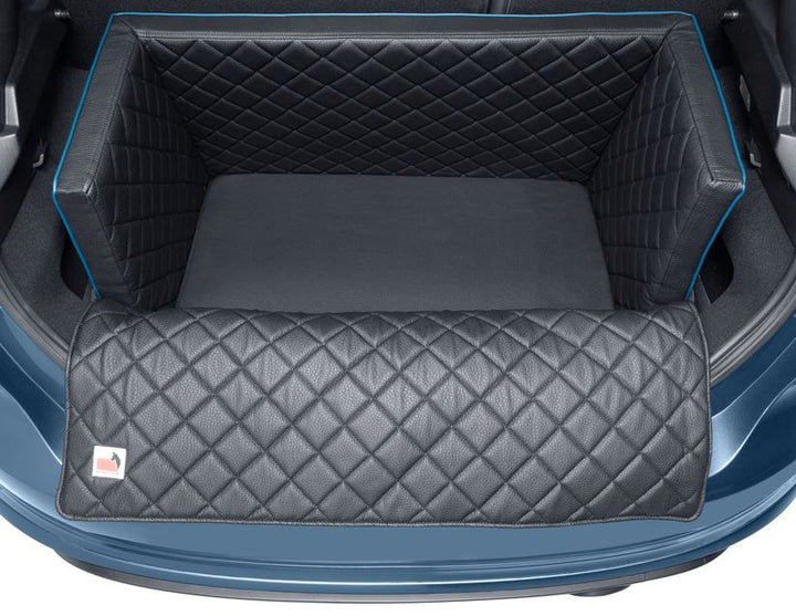 padsforall®* Tapis de voyage pour animaux cuir PU noir avec passepoil bleu, taille : S